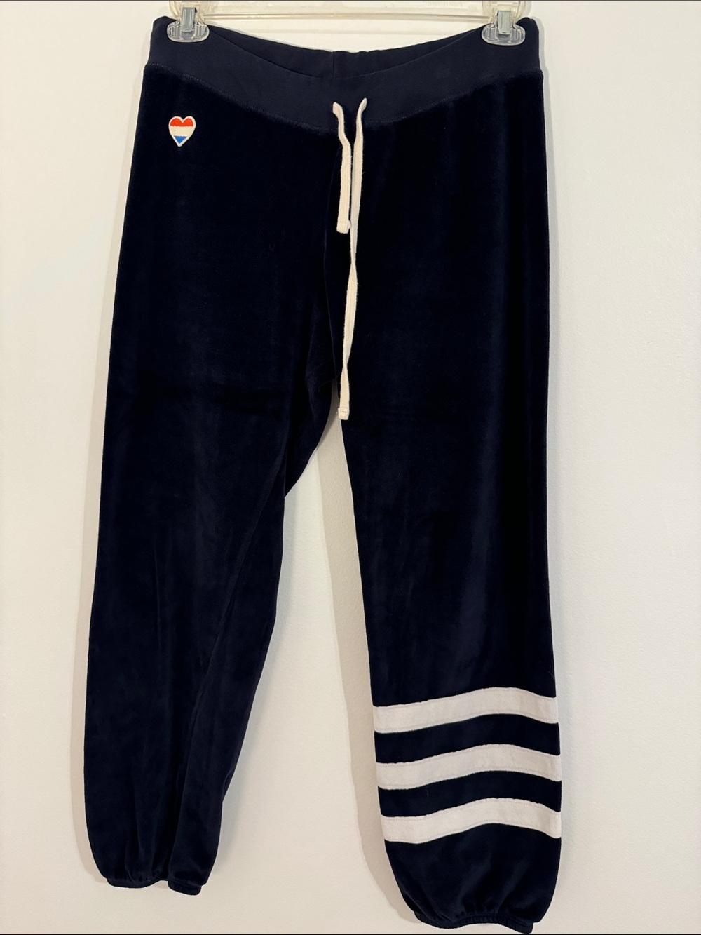 Sundry Navy Velour Joggers with White Stripe Trim - Size 2 (Medium)